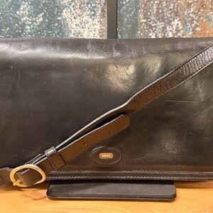 Y2K Vintage BALLY Black Leather Flap Shoulder/Crossbody Bag/Clutch Classic